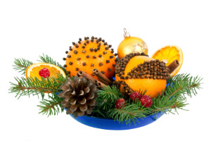 Christmas decorative composition with orange pomanders